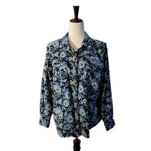 Joan Rivers Classic Collection Blue Floral Flannel Shirt Size S